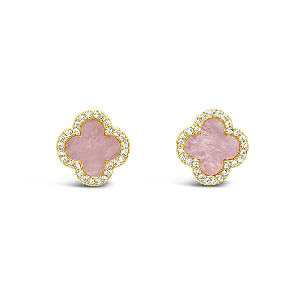 Absolute Jewellery Pink Mother of Pearl Clover Gold Stud Earrings